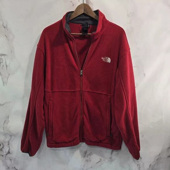 The North Face Jacket Mens Medium Red Full Zip Fleece Sweater Mock Neck - Picture 1 of 11